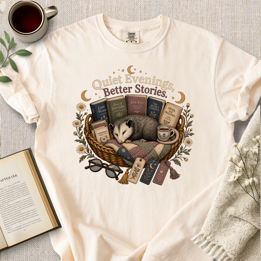"Quiet Evenings, Better Stories" Cozy Tee