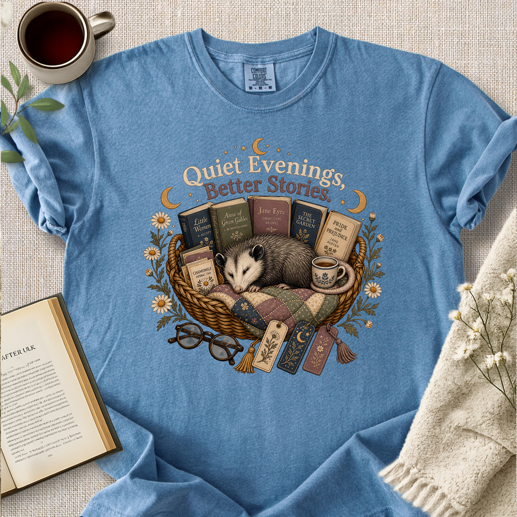 "Quiet Evenings, Better Stories" Cozy Tee