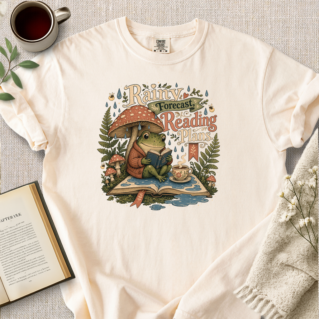 "Rainy Forecast, Reading Plans" Cozy Tee