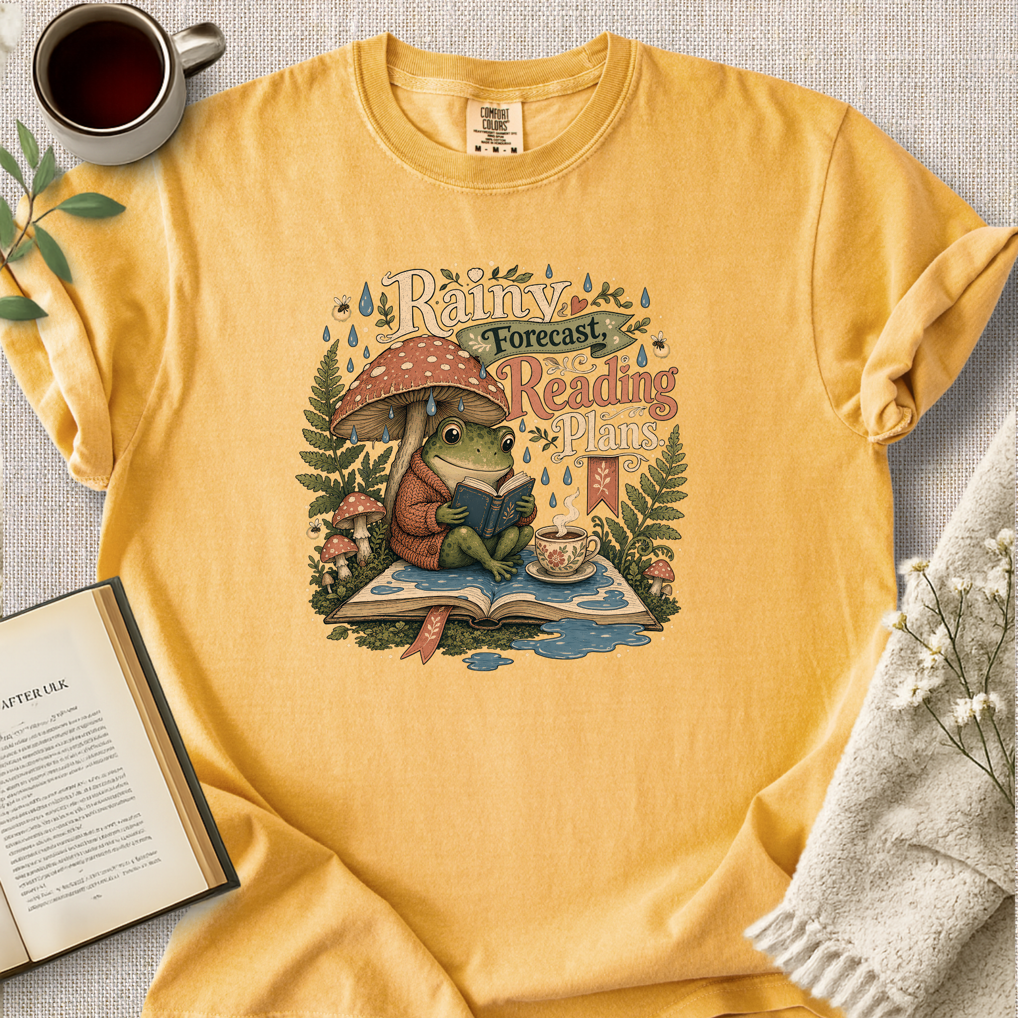 "Rainy Forecast, Reading Plans" Cozy Tee