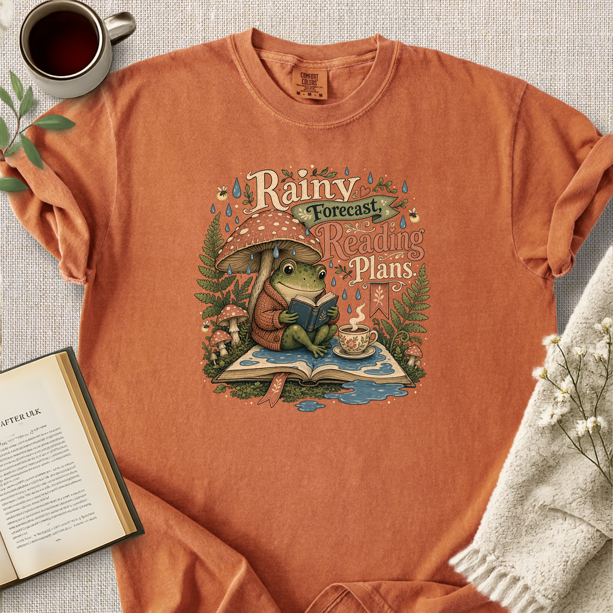 "Rainy Forecast, Reading Plans" Cozy Tee
