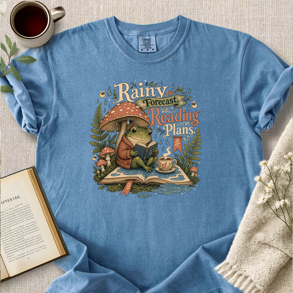 "Rainy Forecast, Reading Plans" Cozy Tee
