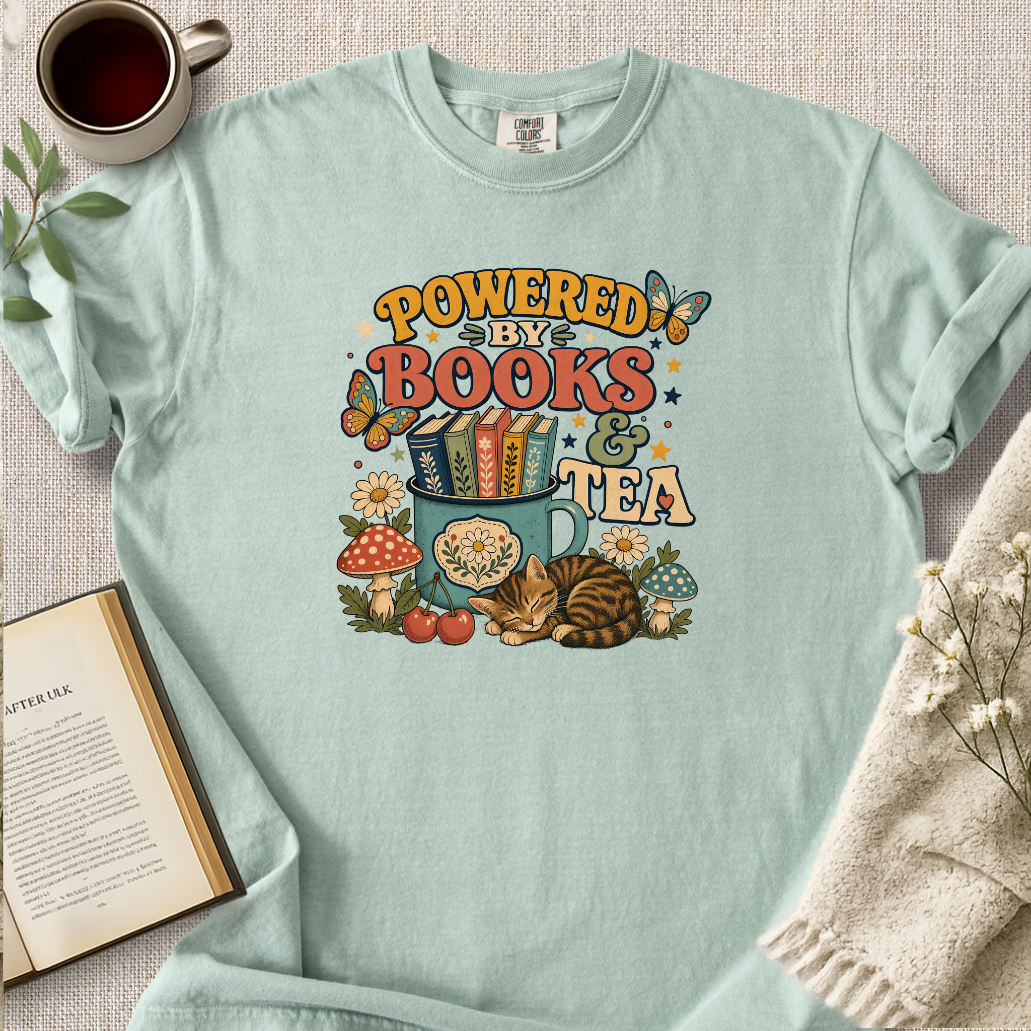 "Powered By Books And Tea" Cozy Tee