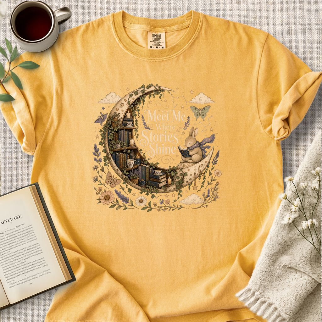 "Meet Me Where Stories Shine" Cozy Reading Tee