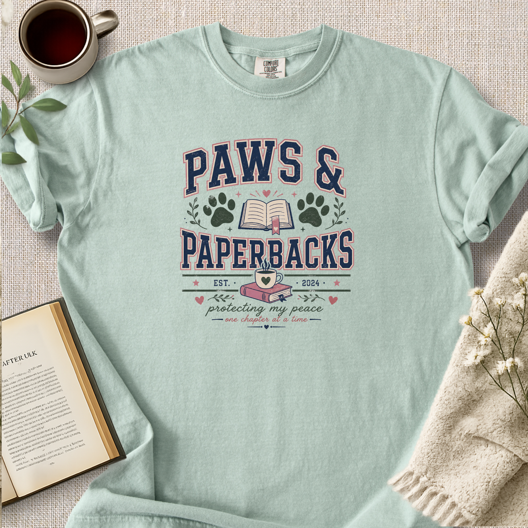 "Paws And Paperbacks" Cozy Reading Tee