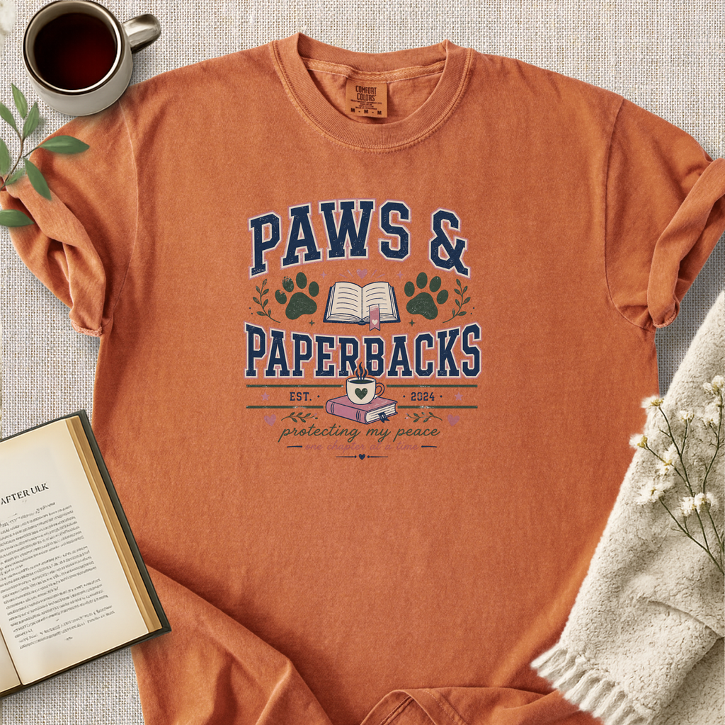 "Paws And Paperbacks" Cozy Reading Tee