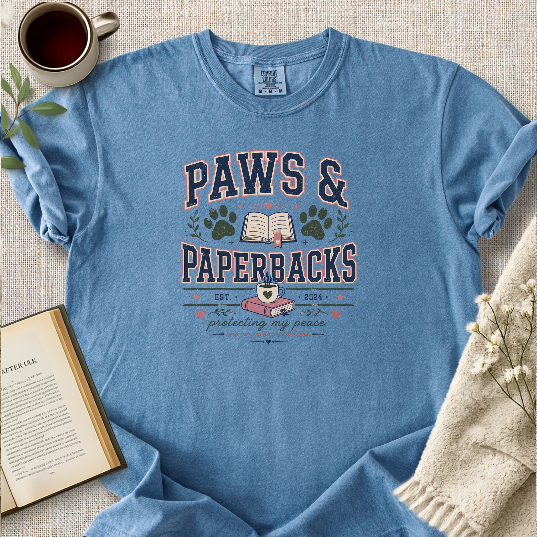 "Paws And Paperbacks" Cozy Reading Tee