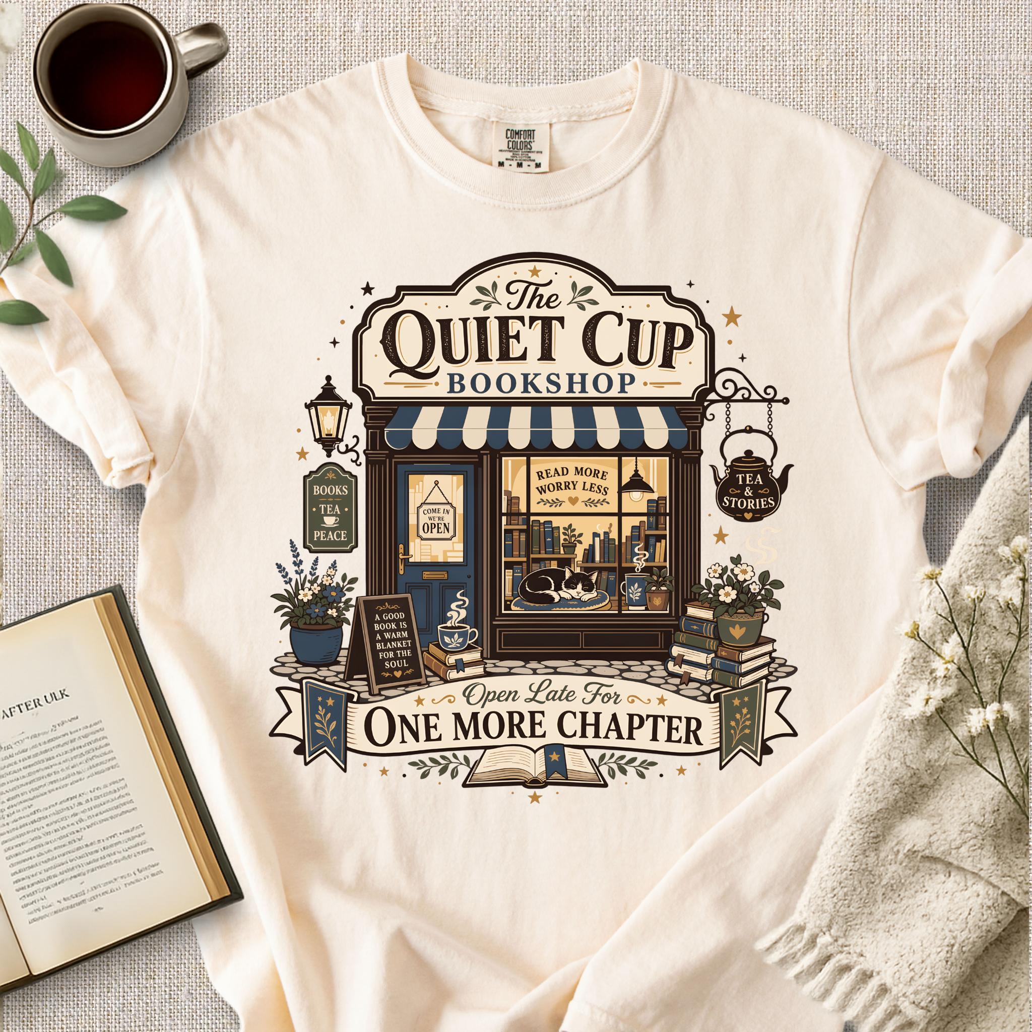"The Quiet Cup Bookshop" Cozy Tee