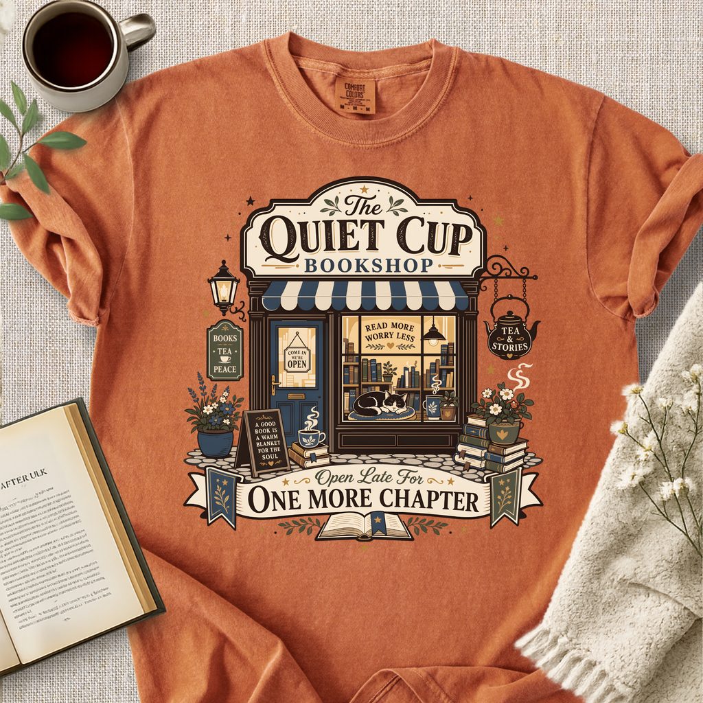 "The Quiet Cup Bookshop" Cozy Tee