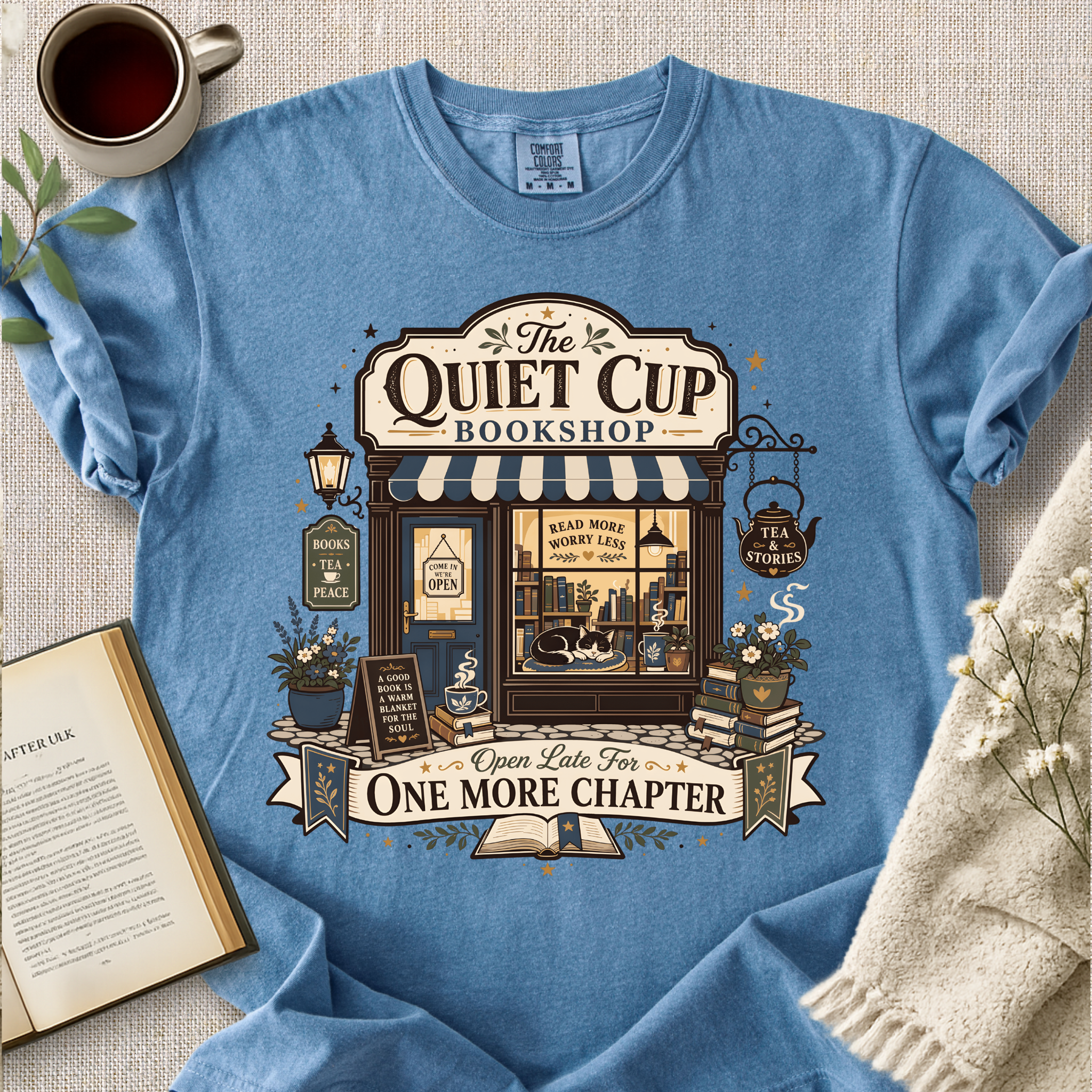 "The Quiet Cup Bookshop" Cozy Tee