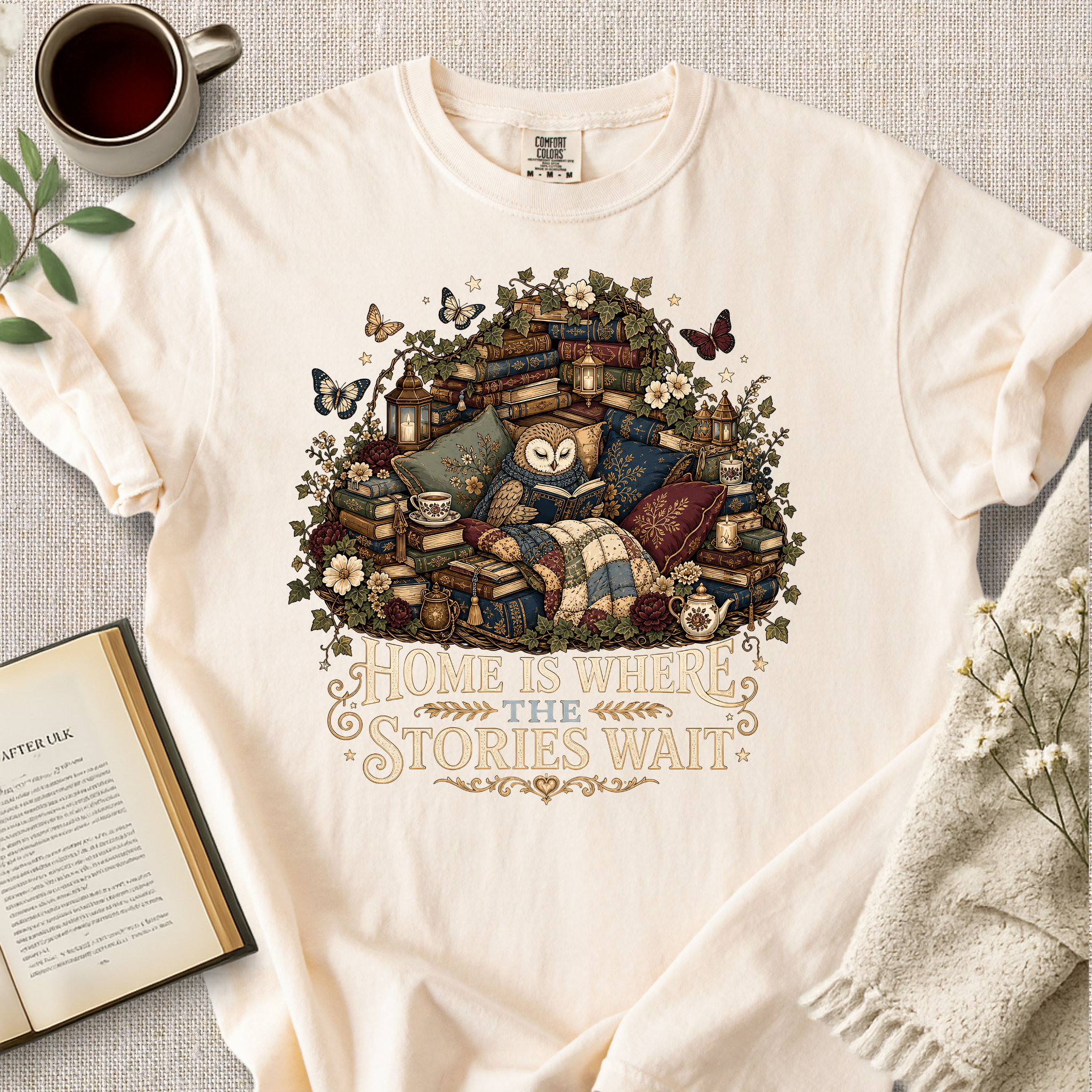 "Home Is Where The Stories Wait" Cozy Tee