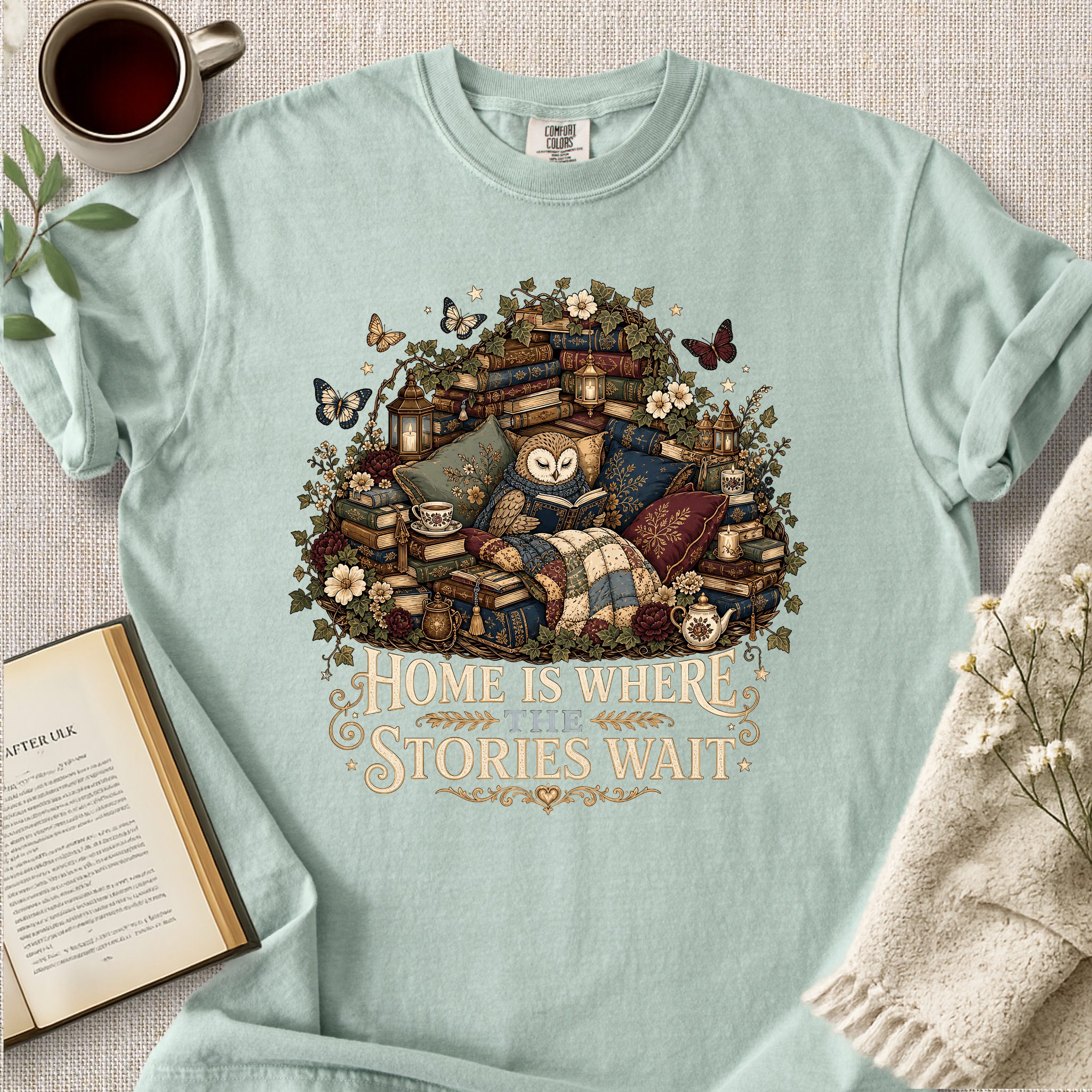 "Home Is Where The Stories Wait" Cozy Tee