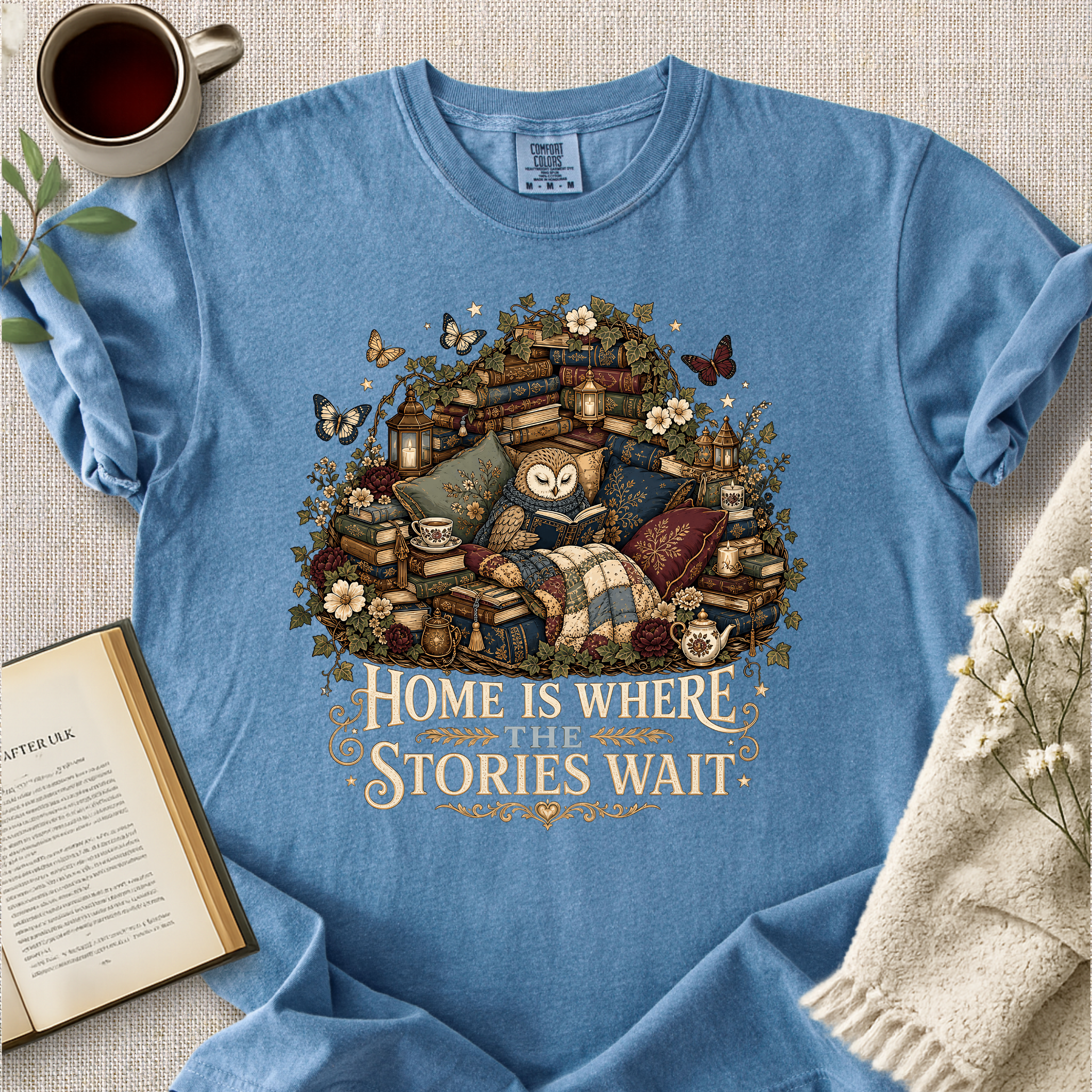 "Home Is Where The Stories Wait" Cozy Tee