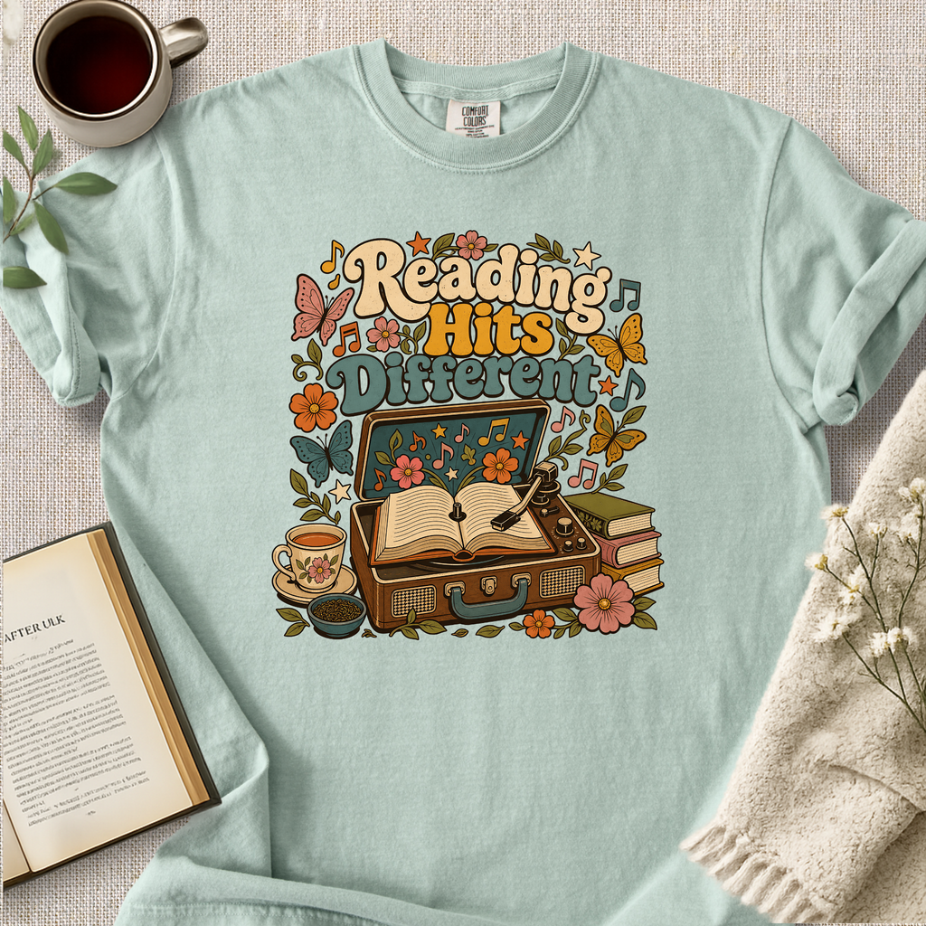 "Reading Hits Different" Cozy Tee