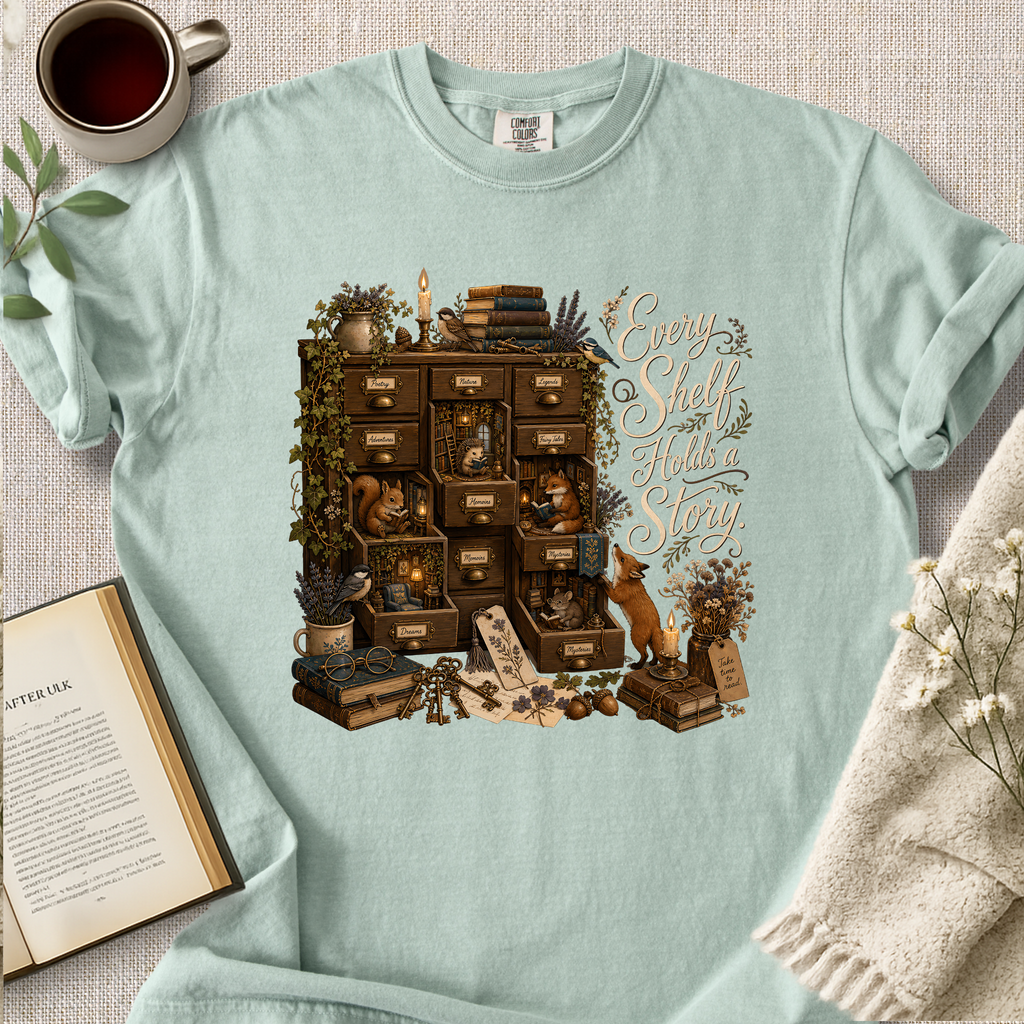 "Every Shelf Holds A Story" Cozy Tee
