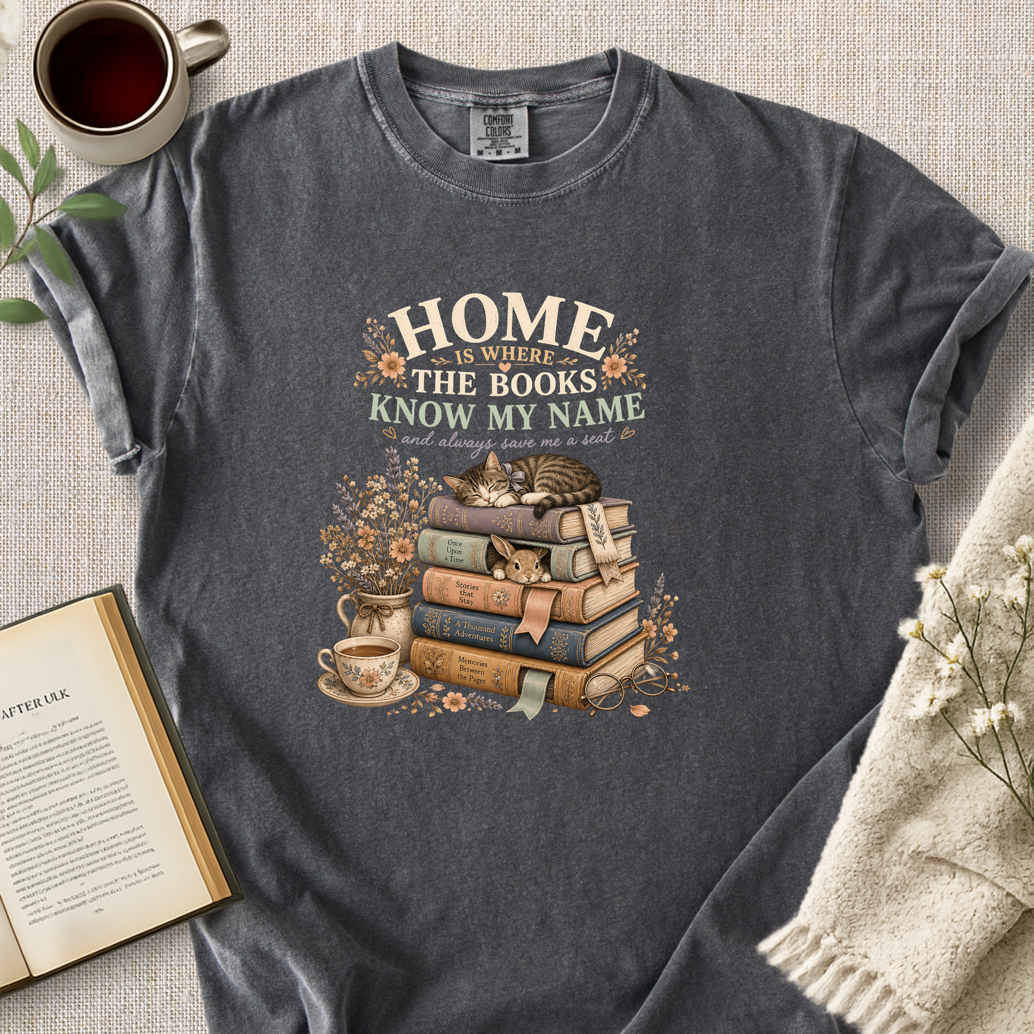 "Home Is Where The Books Know My Name" Cozy Tee