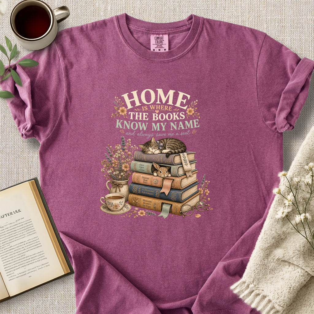 "Home Is Where The Books Know My Name" Cozy Tee