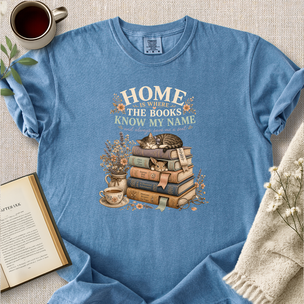 "Home Is Where The Books Know My Name" Cozy Tee