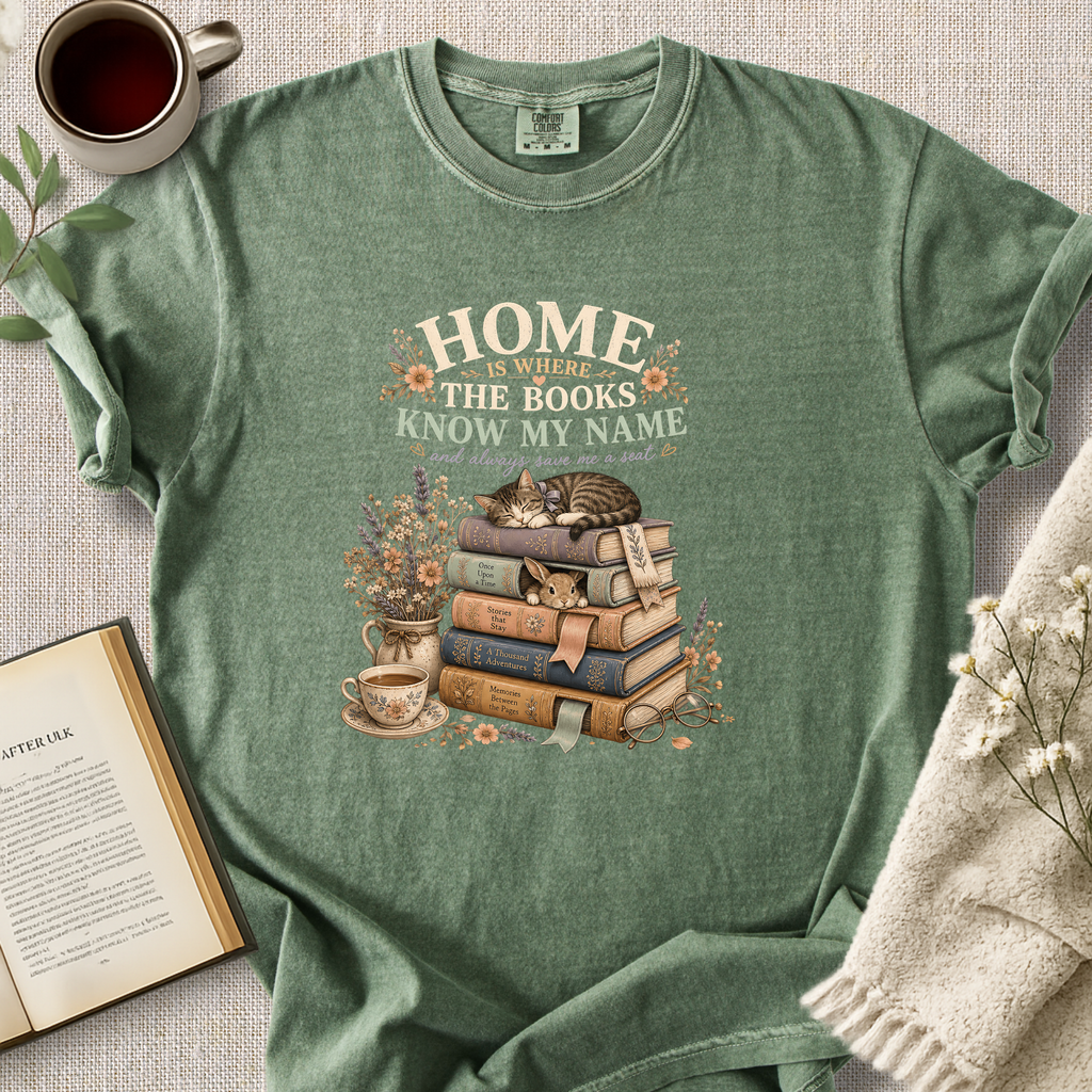 "Home Is Where The Books Know My Name" Cozy Tee