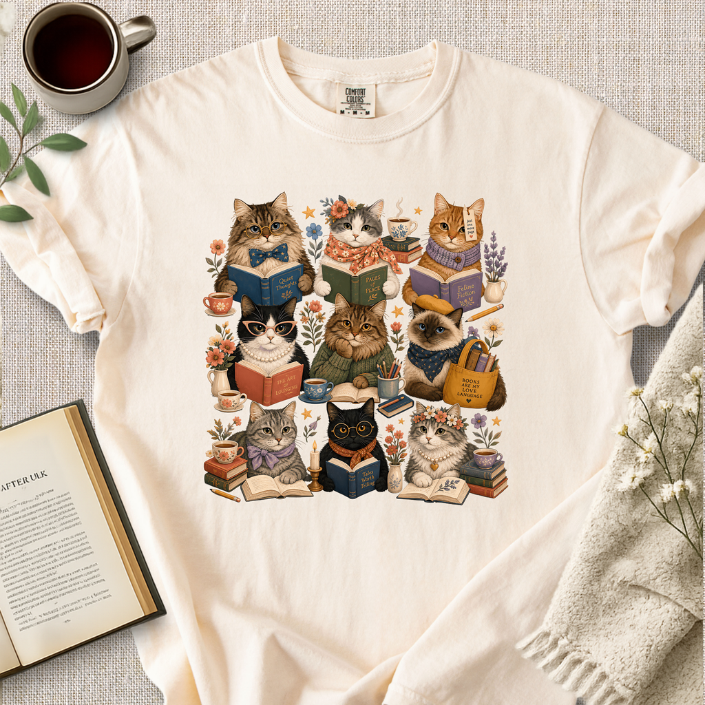"Nine Cat Readers" Cozy Tee