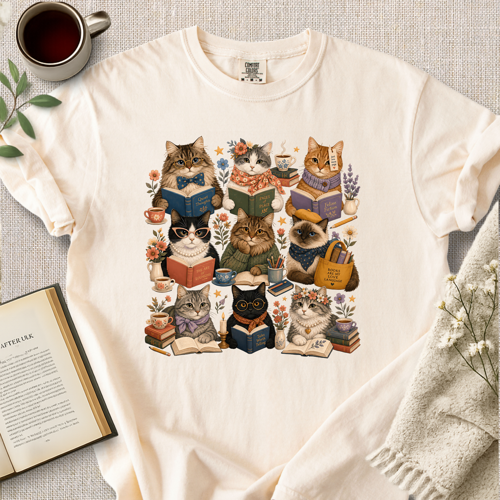 "Nine Cat Readers" Cozy Tee
