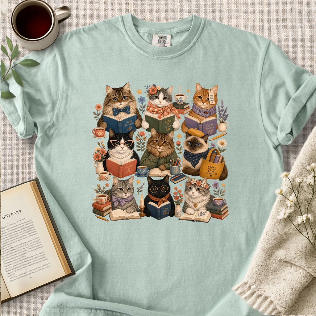 "Nine Cat Readers" Cozy Tee