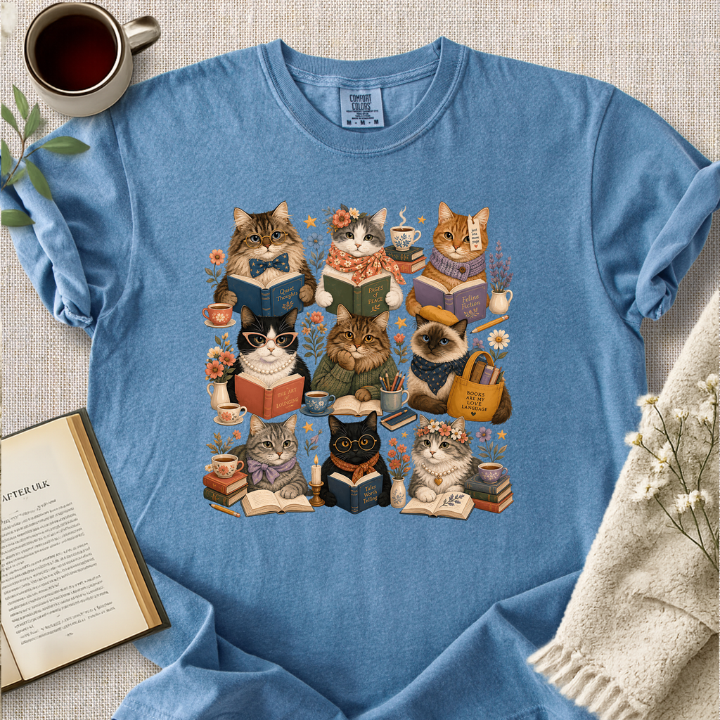 "Nine Cat Readers" Cozy Tee