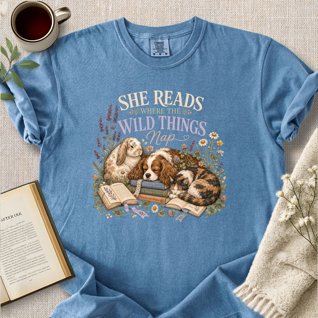 "She Reads Where The Wild Things Nap" Cozy Tee