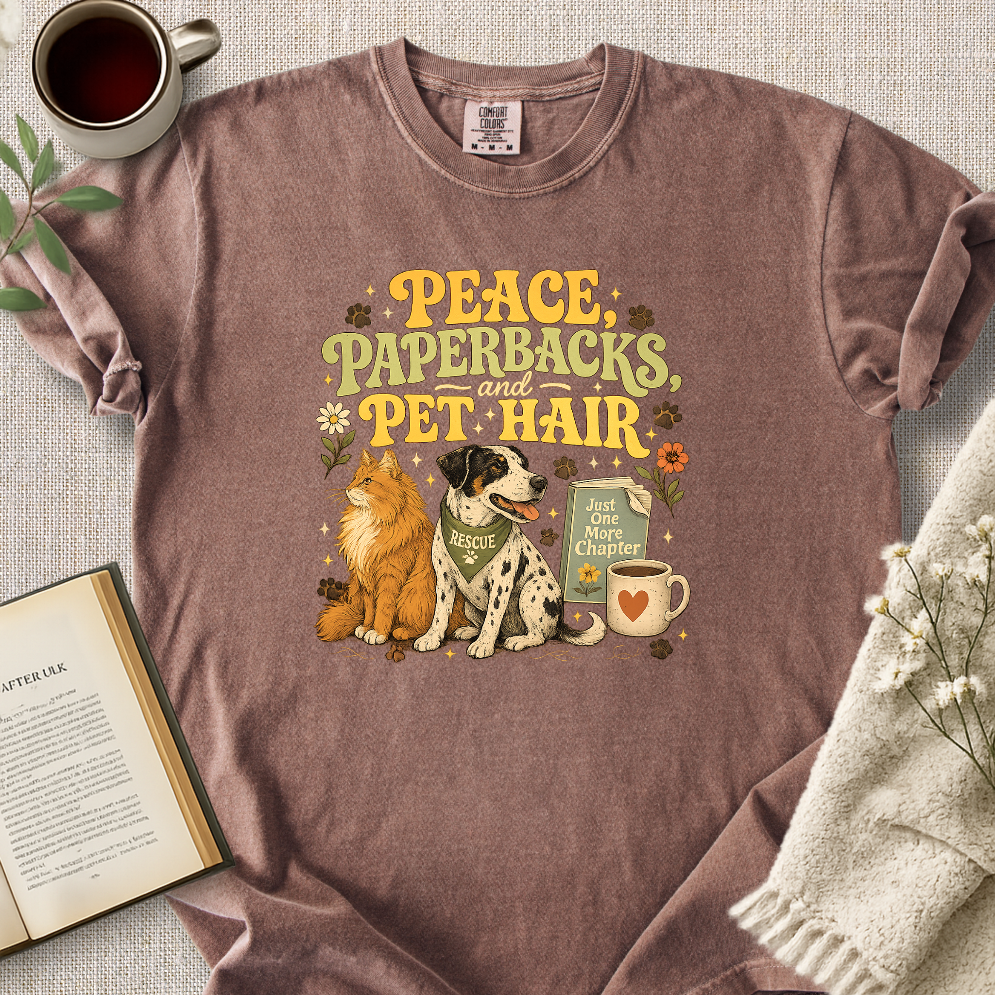 "Peace, Paperbacks and Pet Hair" Cozy Tee