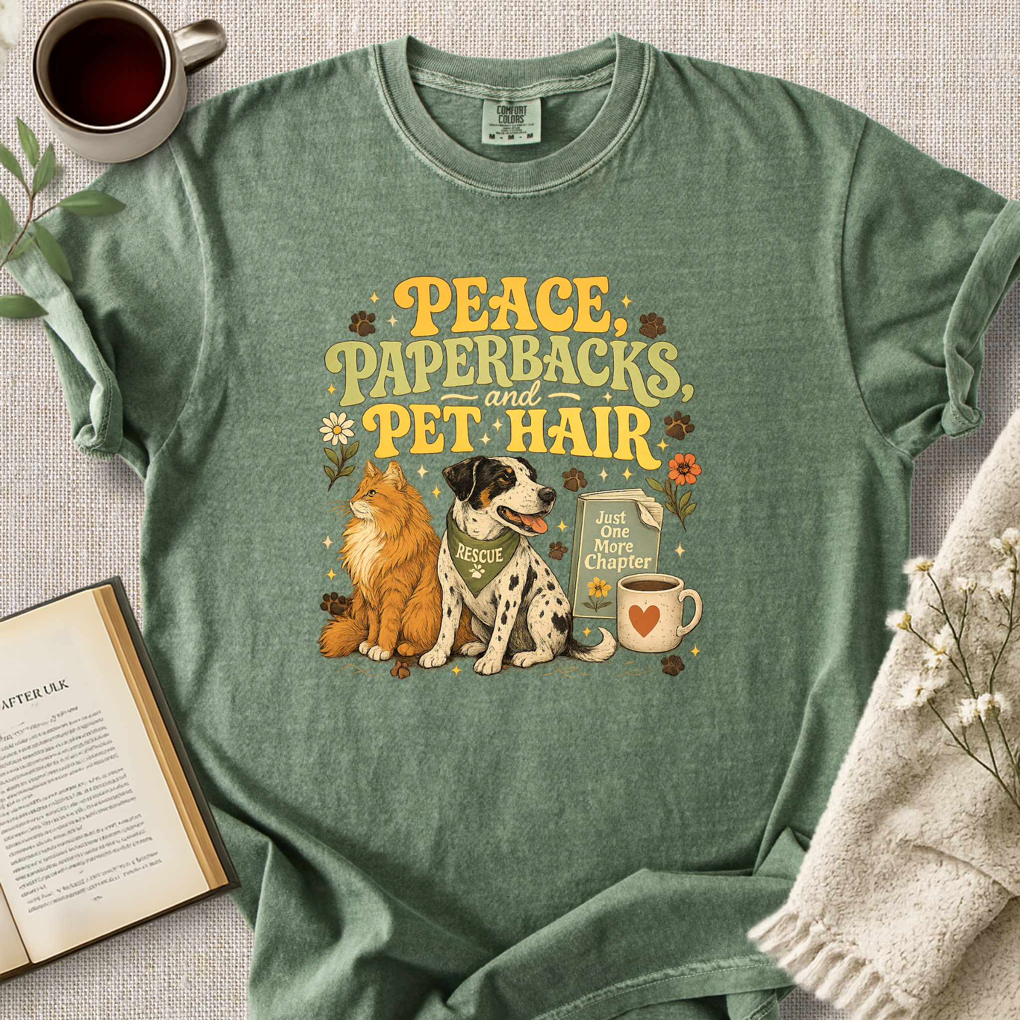 "Peace, Paperbacks and Pet Hair" Cozy Tee