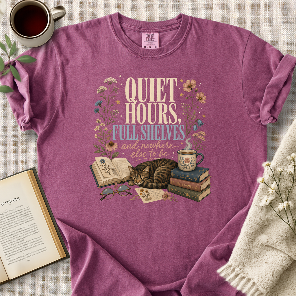 "Quiet Hours, Full Shelves" Cozy Tee