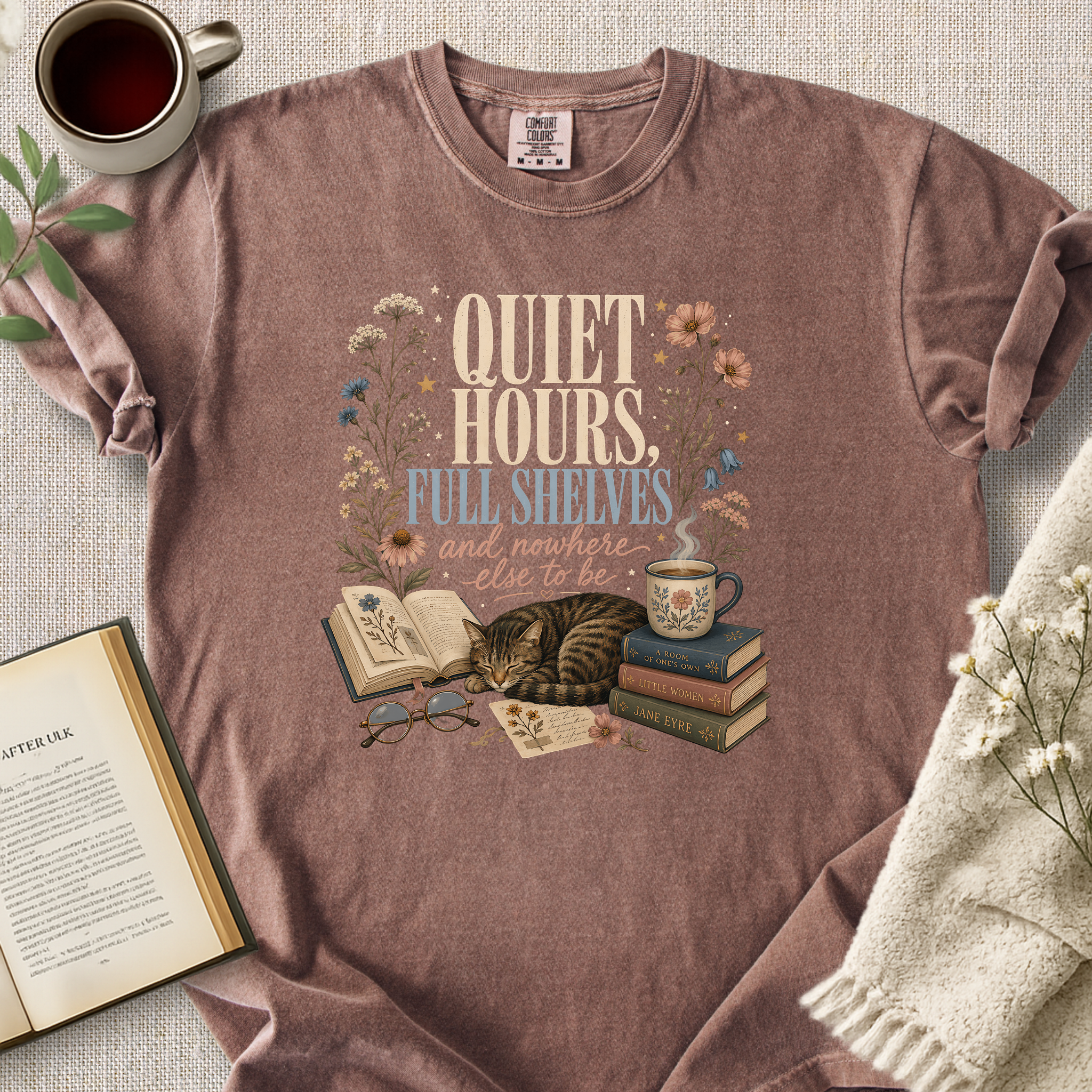 "Quiet Hours, Full Shelves" Cozy Tee