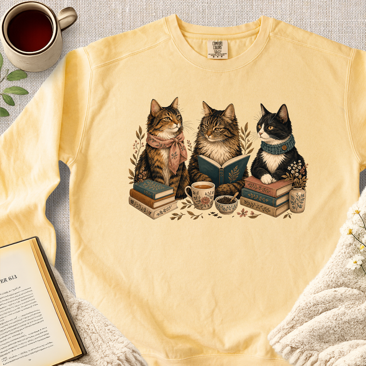 "Cat Book Club" Garment-Dyed Comfort Sweatshirt