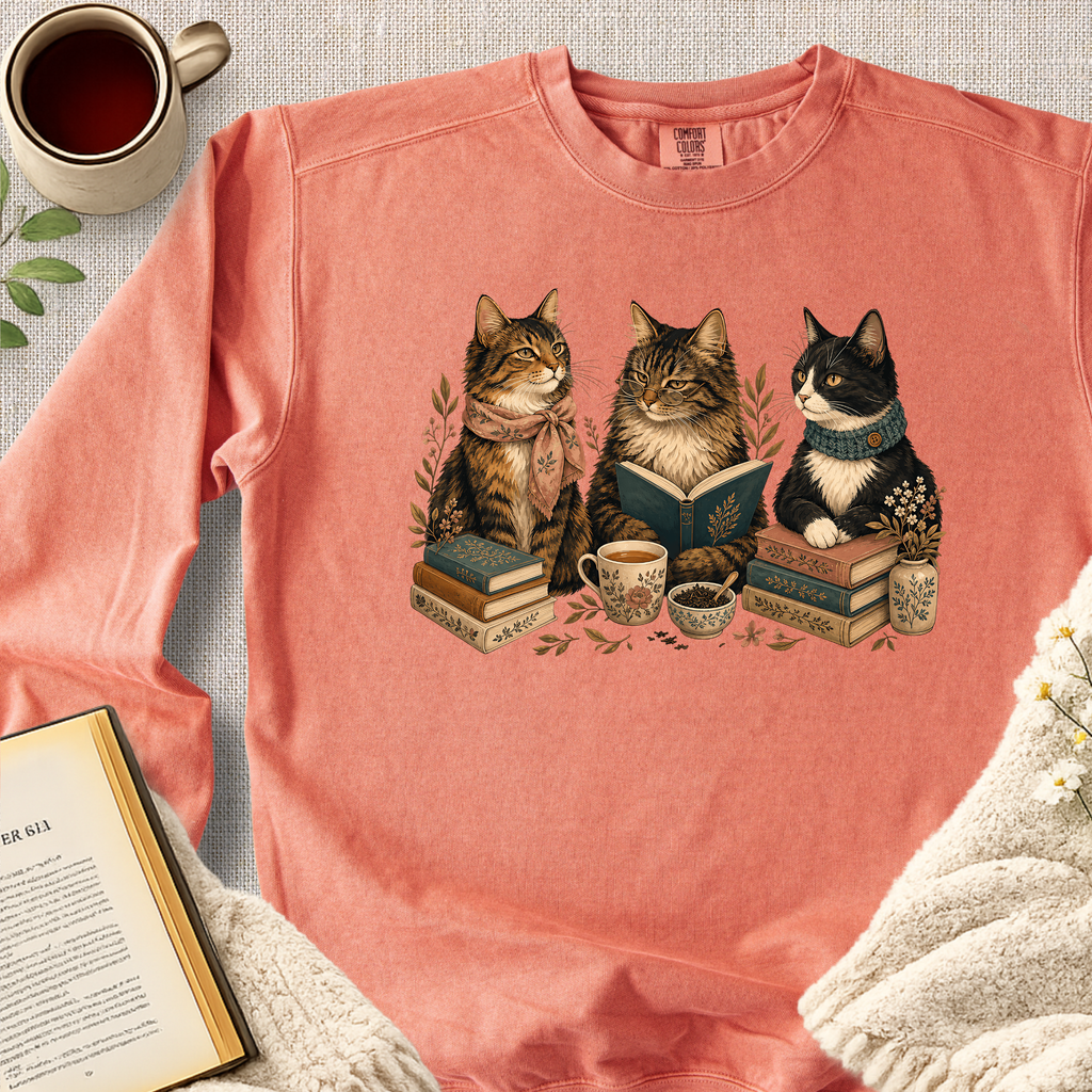 "Cat Book Club" Garment-Dyed Comfort Sweatshirt