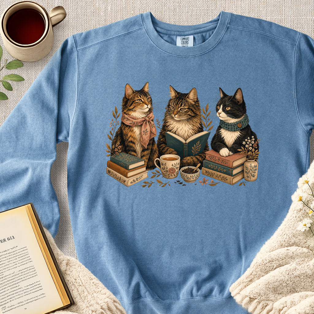 "Cat Book Club" Garment-Dyed Comfort Sweatshirt
