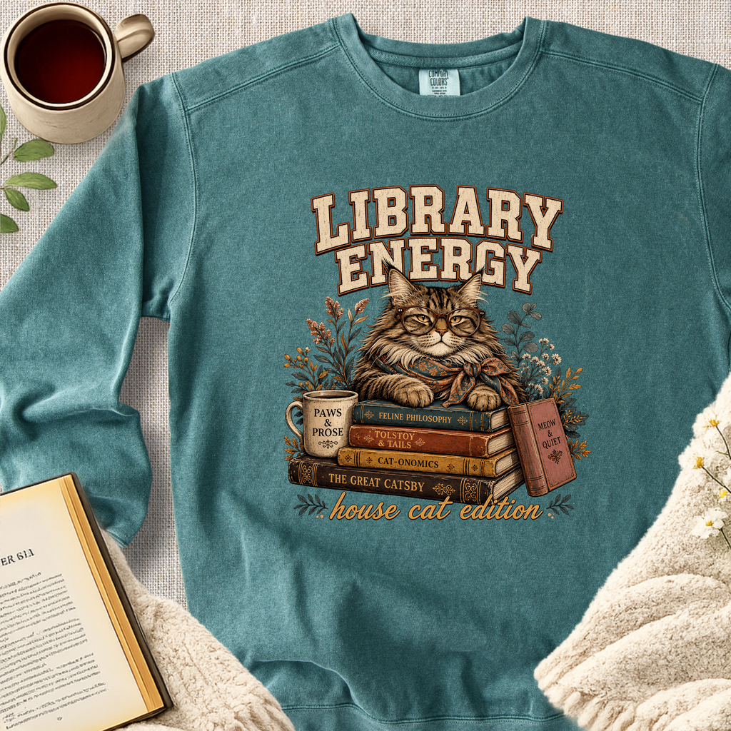 "Library Energy, House Cat Edition" Garment-Dyed Comfort Sweatshirt