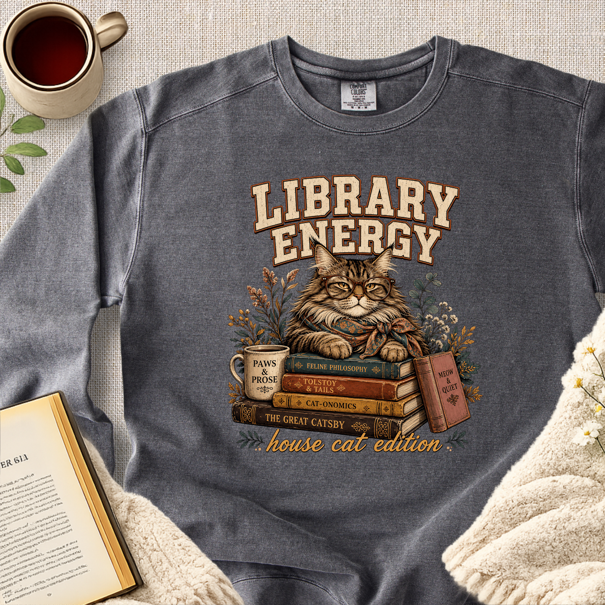"Library Energy, House Cat Edition" Garment-Dyed Comfort Sweatshirt
