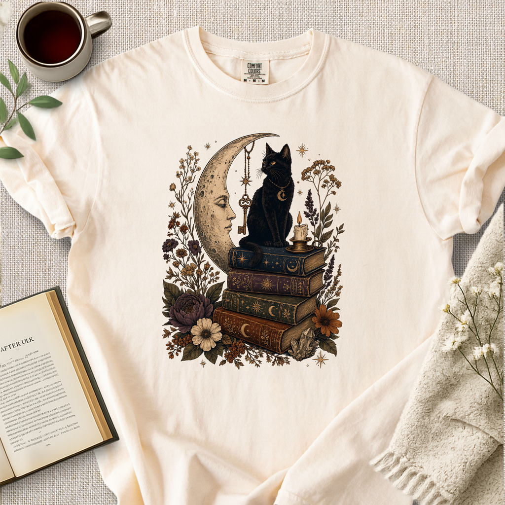 "Mystical Black Cat Under The Moon" Cozy Tee