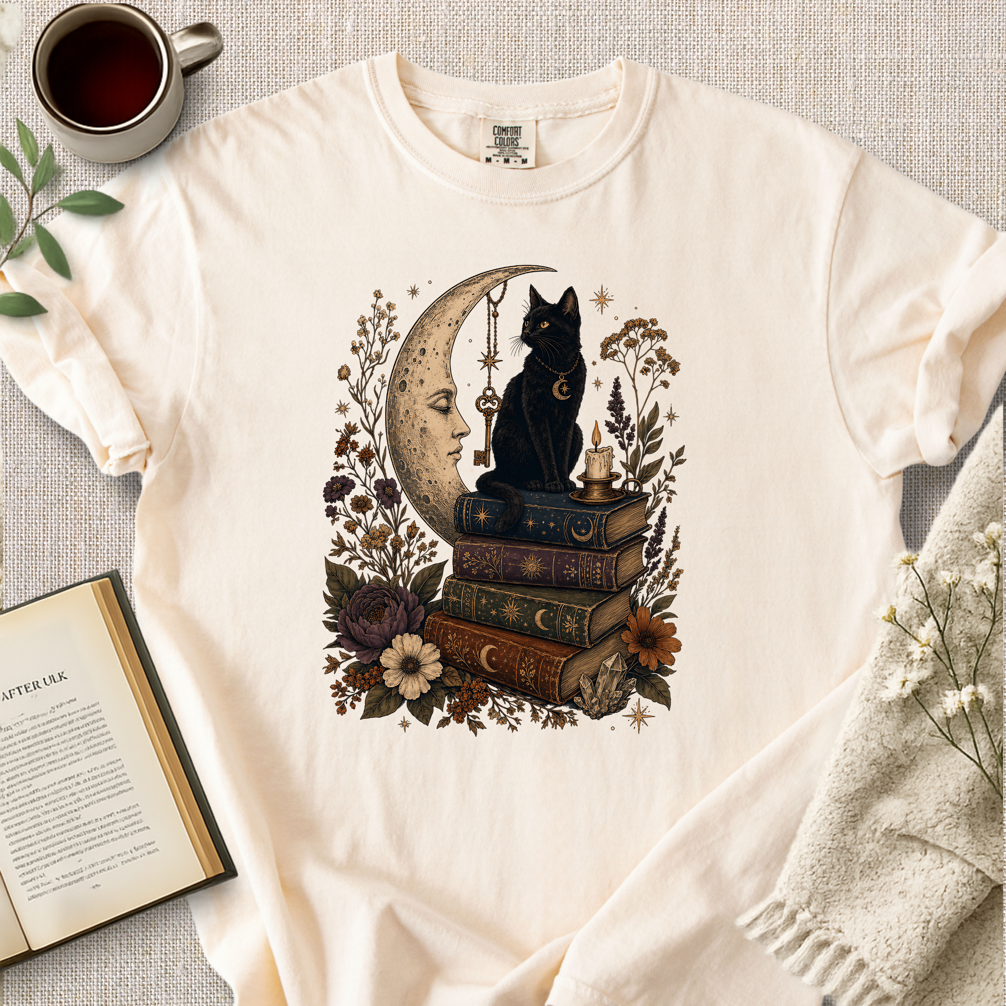 "Mystical Black Cat Under The Moon" Cozy Tee