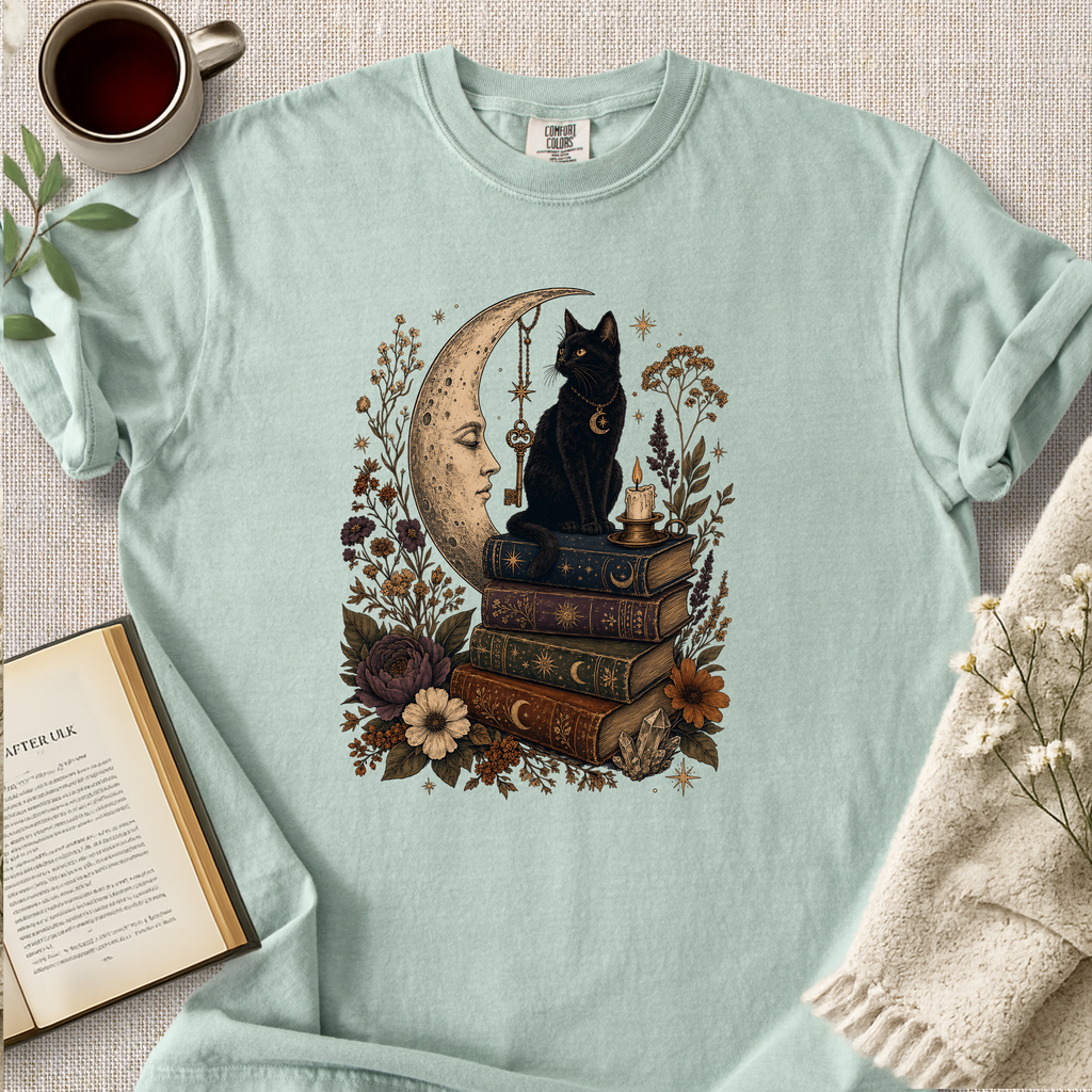 "Mystical Black Cat Under The Moon" Cozy Tee