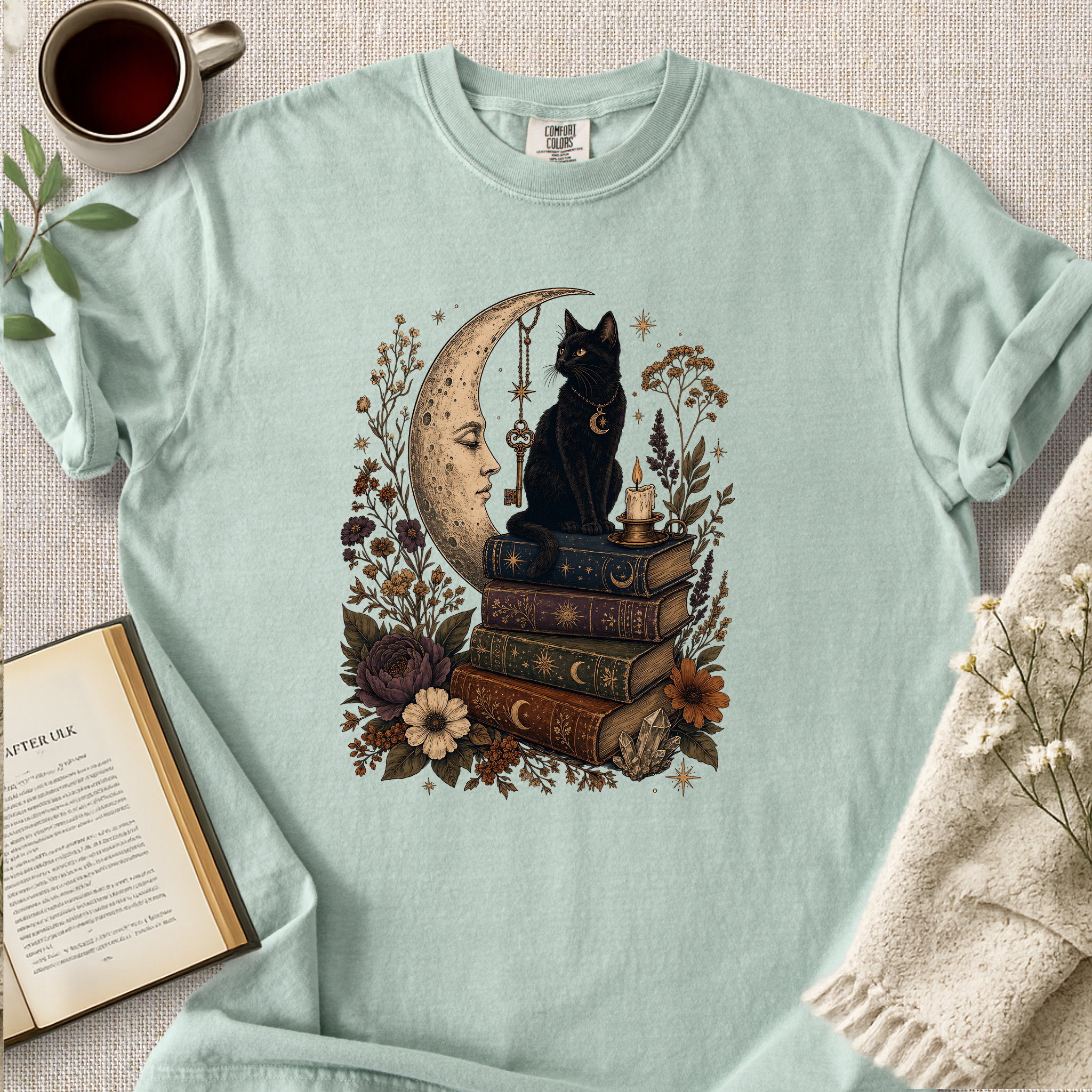 "Mystical Black Cat Under The Moon" Cozy Tee