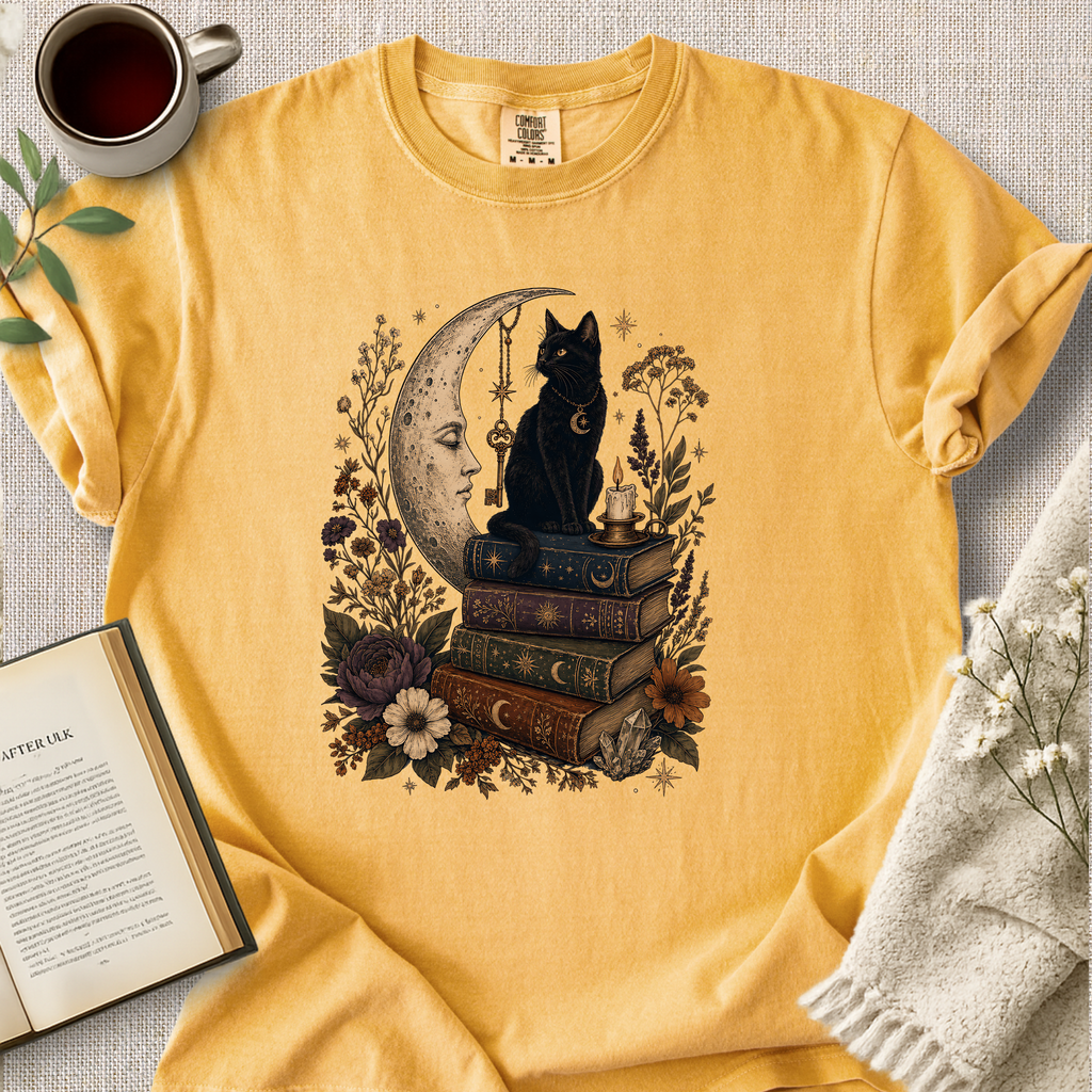 "Mystical Black Cat Under The Moon" Cozy Tee