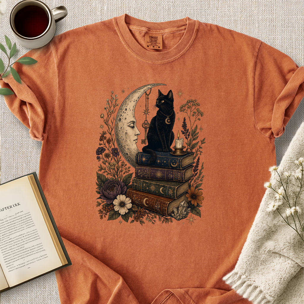 "Mystical Black Cat Under The Moon" Cozy Tee