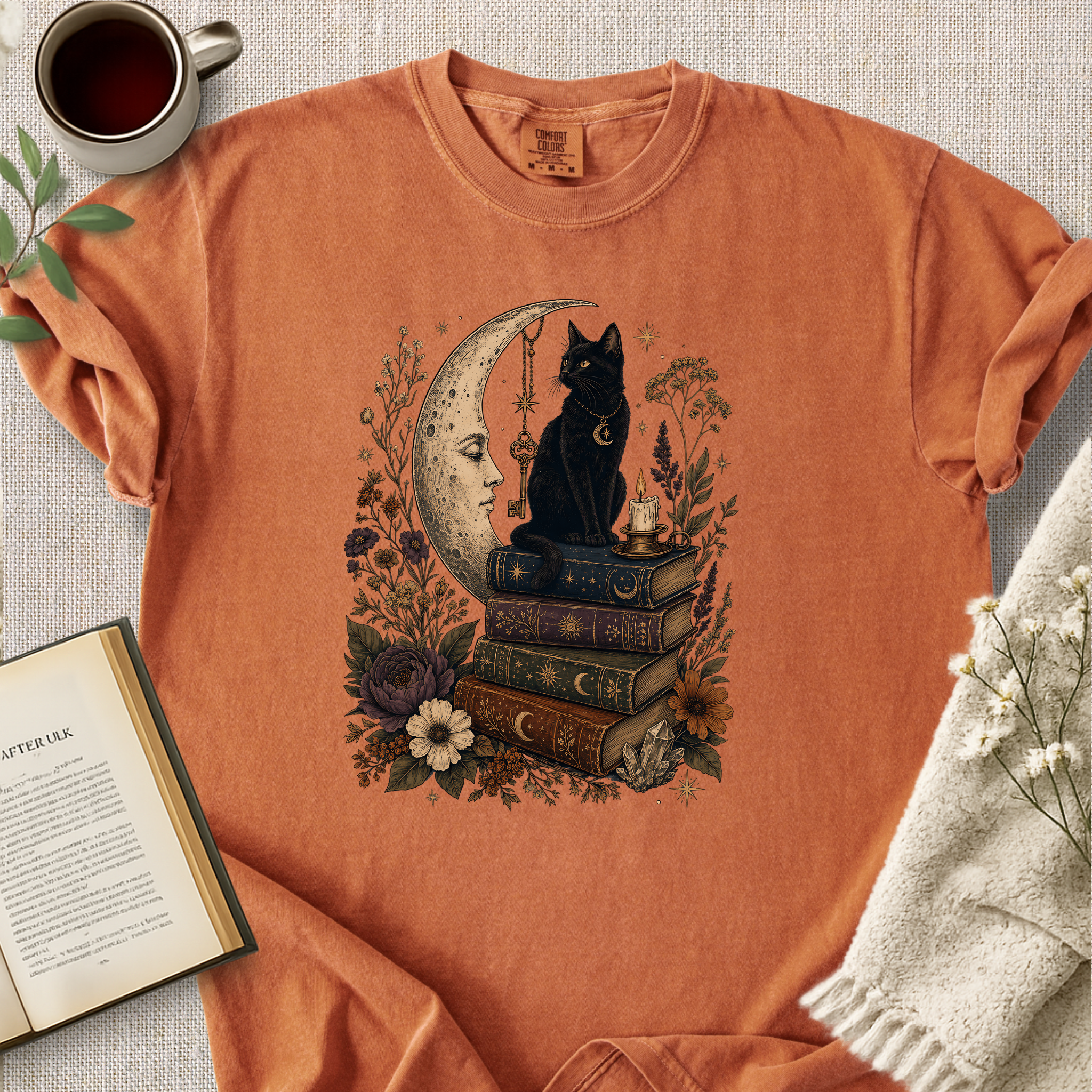"Mystical Black Cat Under The Moon" Cozy Tee