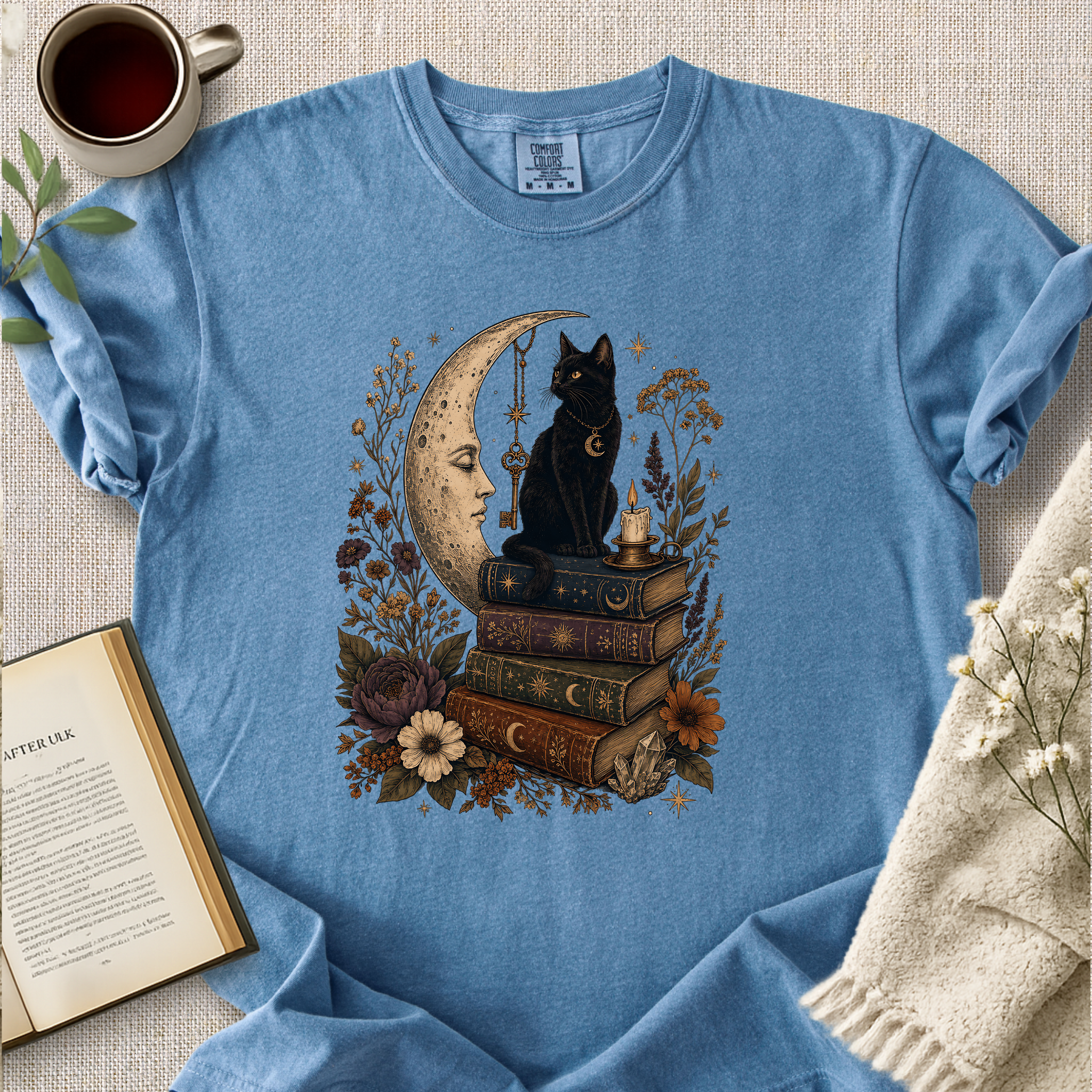 "Mystical Black Cat Under The Moon" Cozy Tee