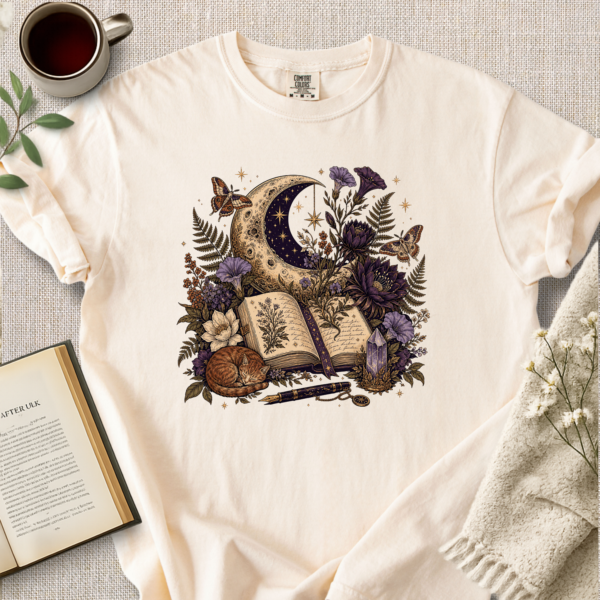 Celestial Journal Cat Moon Shirt Cozy Tee