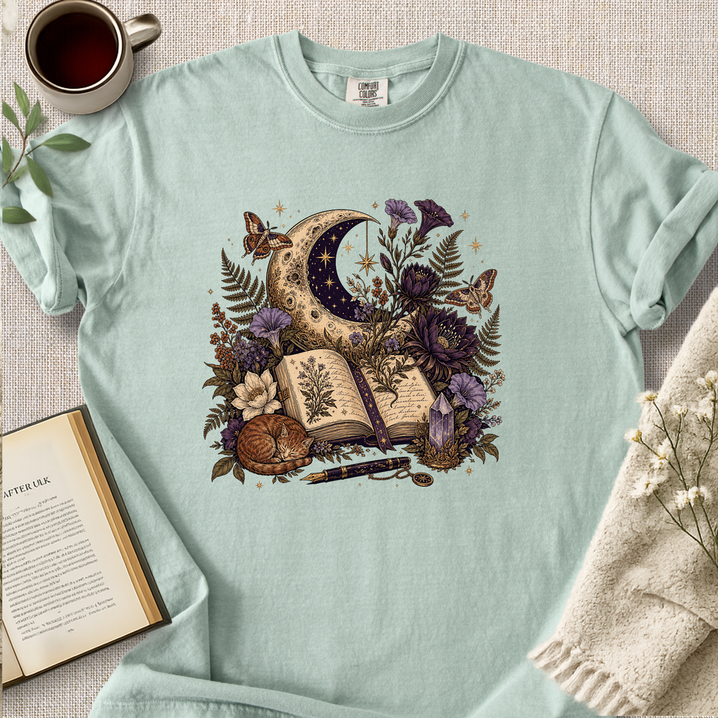 Celestial Journal Cat Moon Shirt Cozy Tee