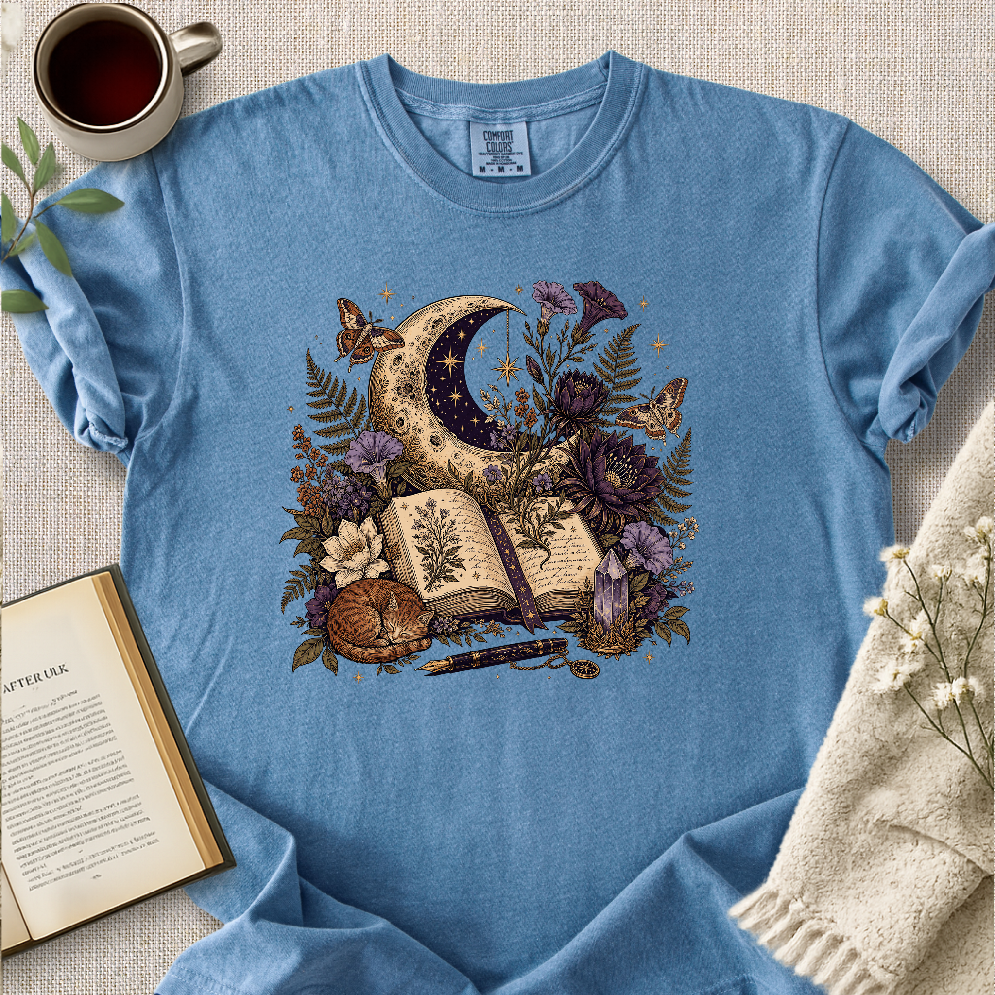 Celestial Journal Cat Moon Shirt Cozy Tee