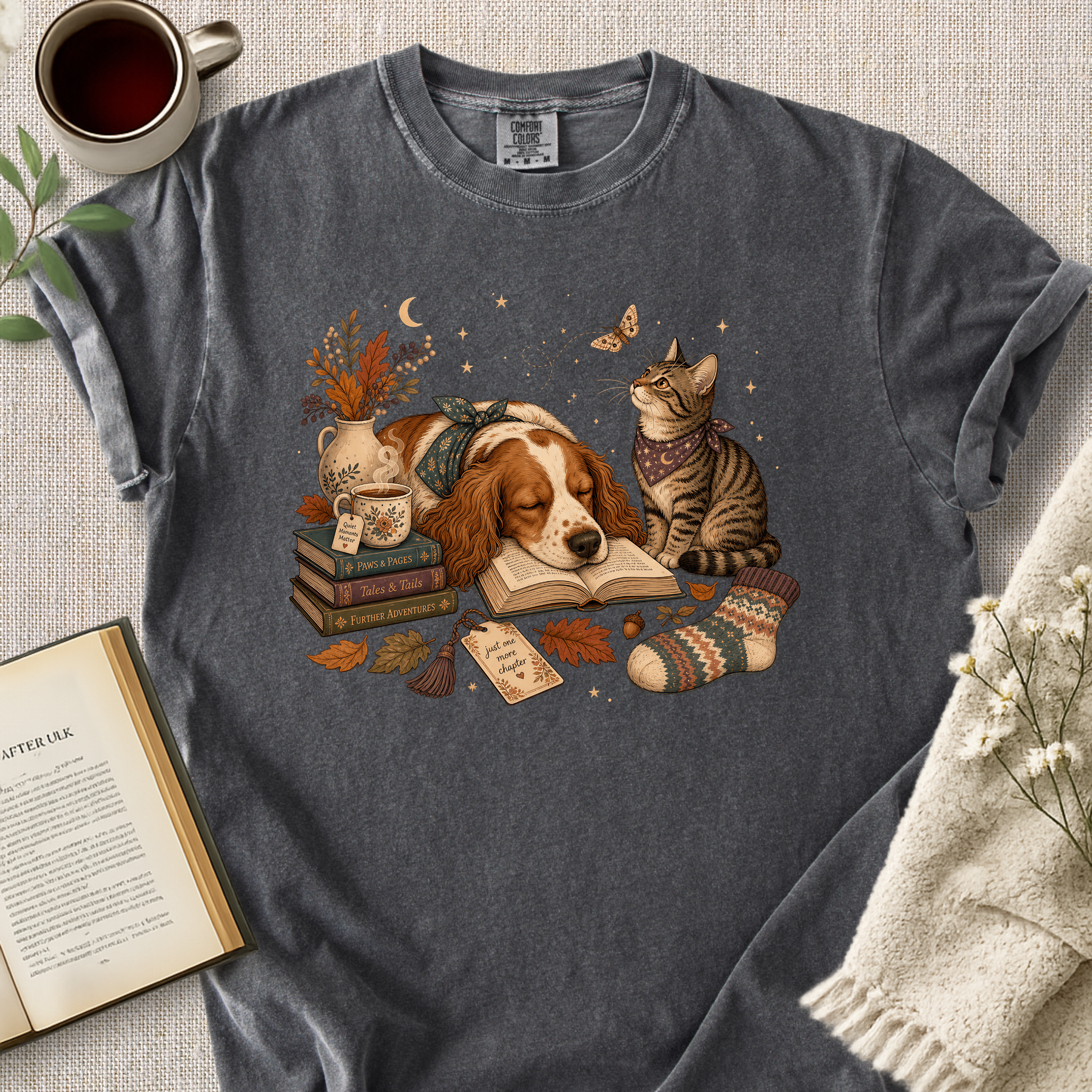 Cozy Dog Cat Reading Cozy Tee