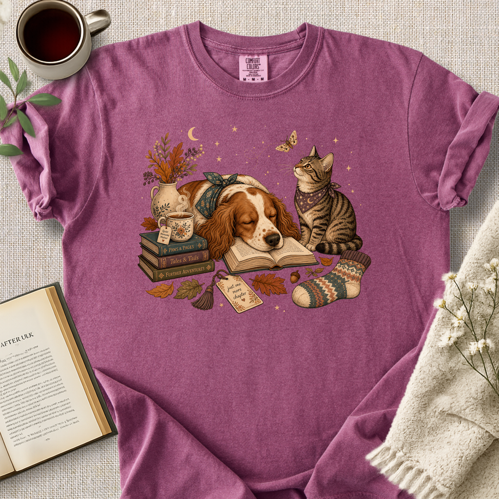 Cozy Dog Cat Reading Cozy Tee